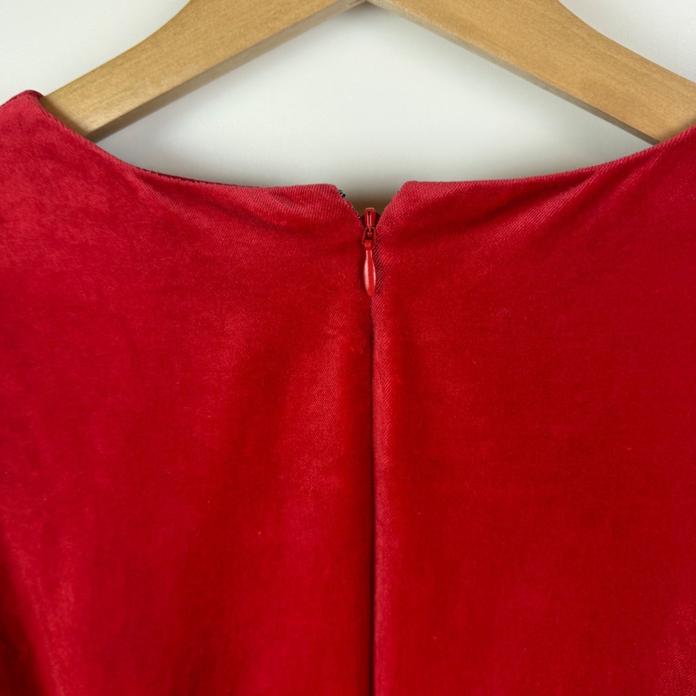 J Crew Long Sleeve Shift Dress Sz 18 Red Stretch Velvet Holiday Cocktail Preppy - Picture 3 of 15